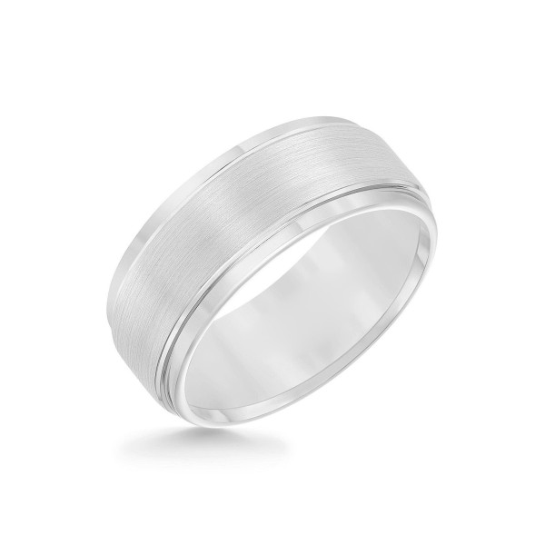 Men's White Tungsten Carbide Ring, Comfort Fit Wedding Band (9mm)