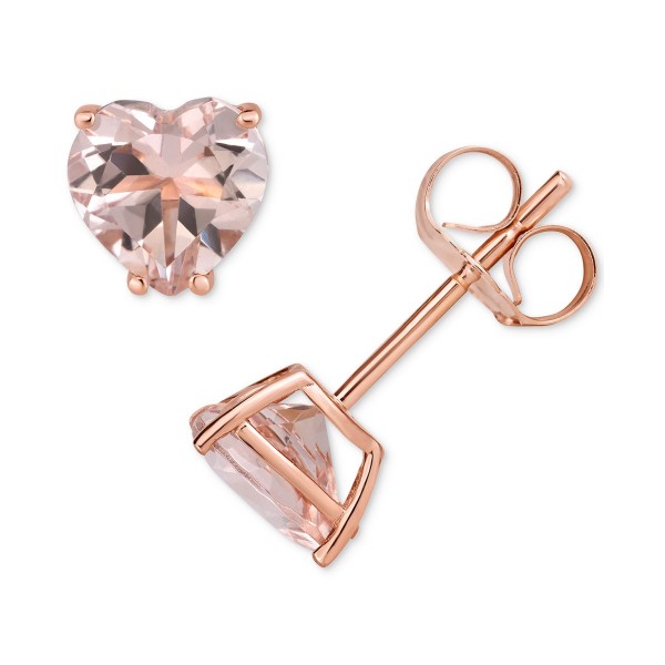 Morganite Heart Stud Earrings (1-1/5 ct tw.) in 14k Rose Gold