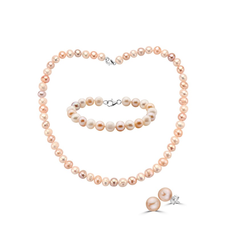 3-Pc. Set Multicolor Cultured (8mm) Necklace, Bracelet & Stud Earrings