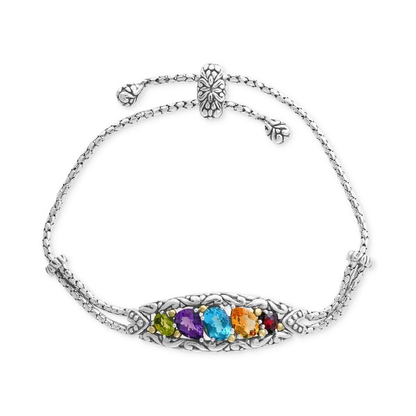 Multi-Gemstone Bracelet (4-7/8 ct) in Sterling Silver & 18k Gold