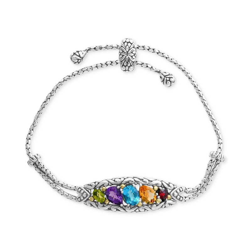 Multi-Gemstone Bracelet (4-7/8 ct) in Sterling Silver & 18k Gold