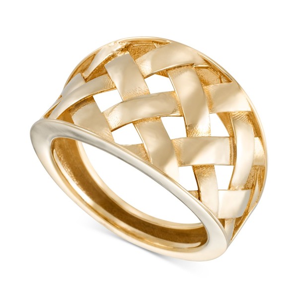 Polished Basketweave Openwork Statement Ring in 10k Gold