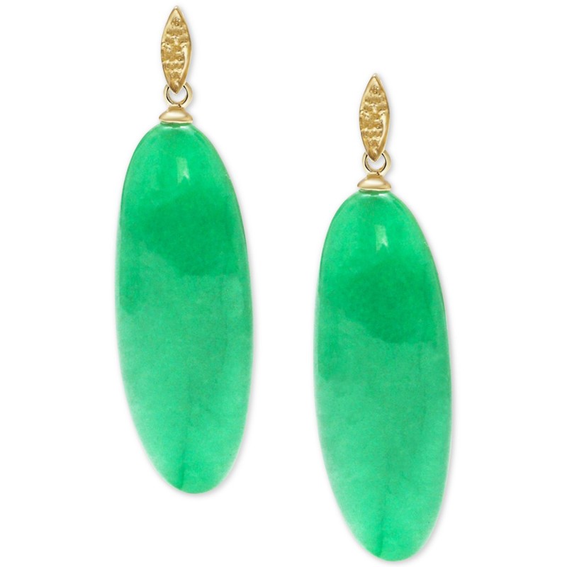 Dyed Green Jade Oval Drop Earrings in 14k Gold-Plated Sterling Silver