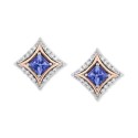 Diamond (1/10 ct) Stud Earrings in Sterling Silver & 10k Rose Gold
