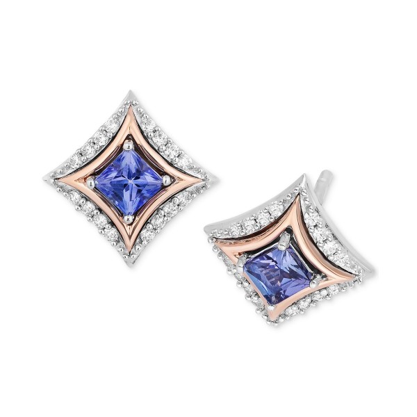 Diamond (1/10 ct) Stud Earrings in Sterling Silver & 10k Rose Gold