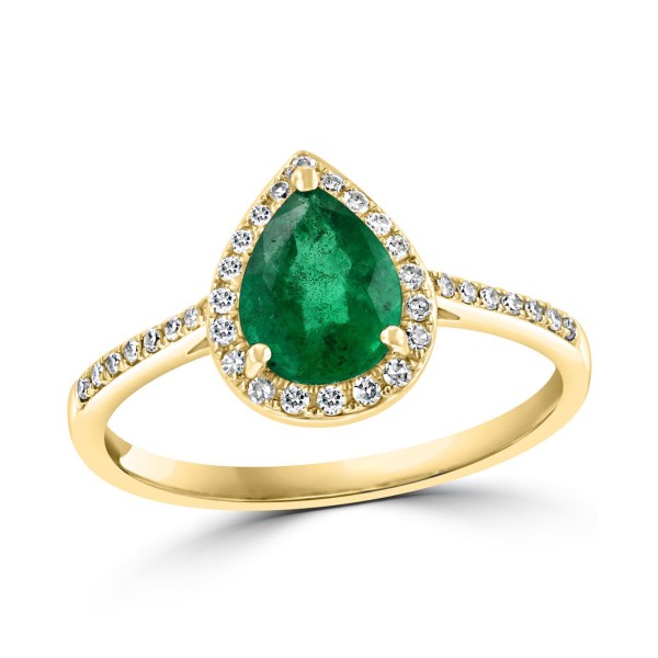 Emerald (7/8 ct) & Diamond (1/6 ct) Ring in 14k Gold
