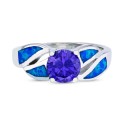 Purple Cubic Zirconia & Opal Inlay Ring in Sterling Silver