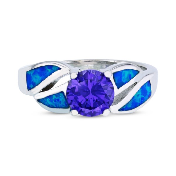 Purple Cubic Zirconia & Opal Inlay Ring in Sterling Silver
