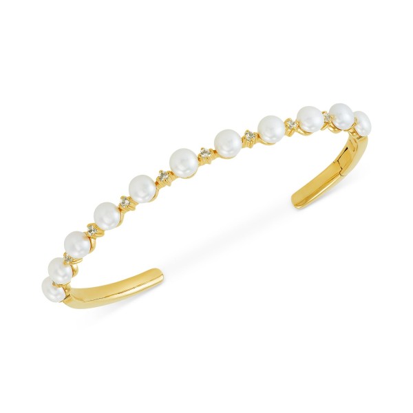 White Sapphire (5/8 ct) Cuff Bangle Bracelet in 14k Gold-Plated Sterling Silver