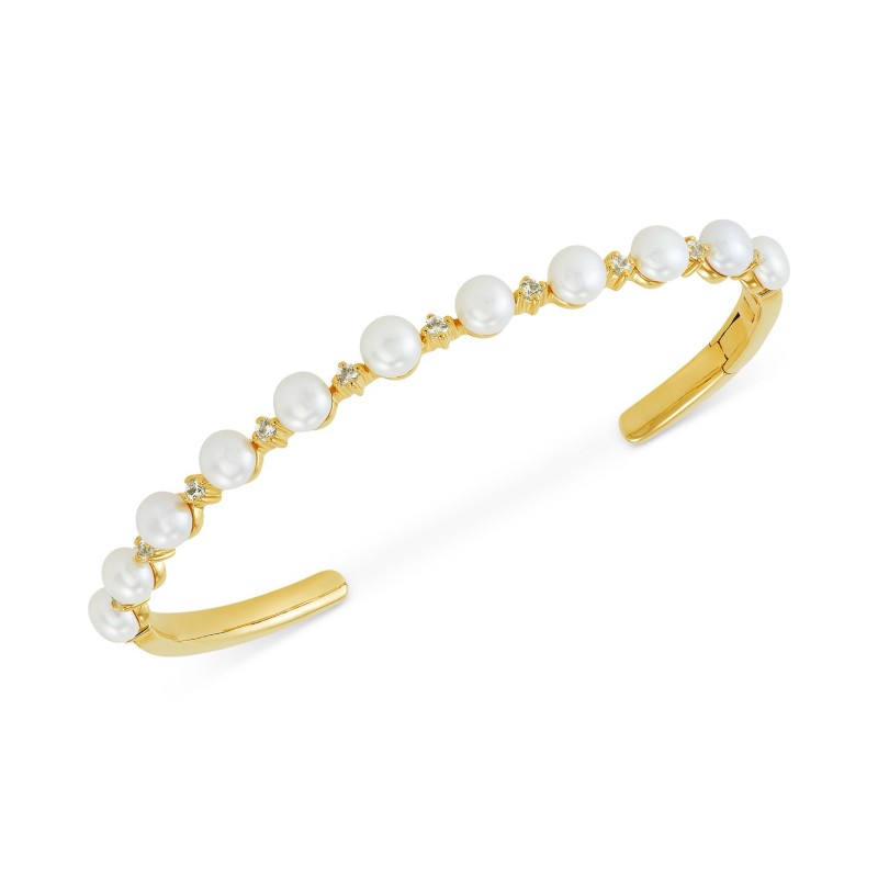 White Sapphire (5/8 ct) Cuff Bangle Bracelet in 14k Gold-Plated Sterling Silver