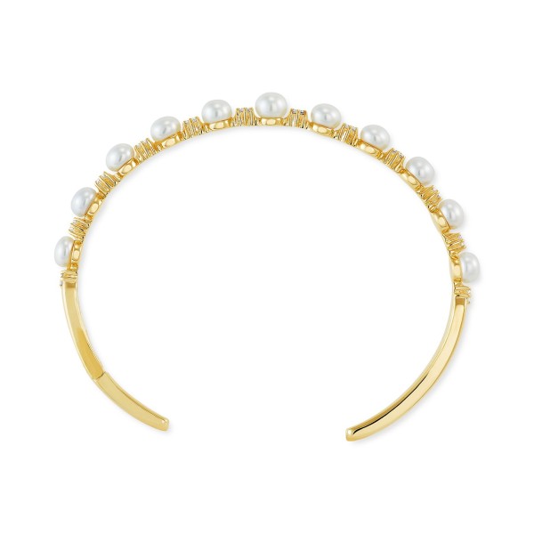 White Sapphire (5/8 ct) Cuff Bangle Bracelet in 14k Gold-Plated Sterling Silver