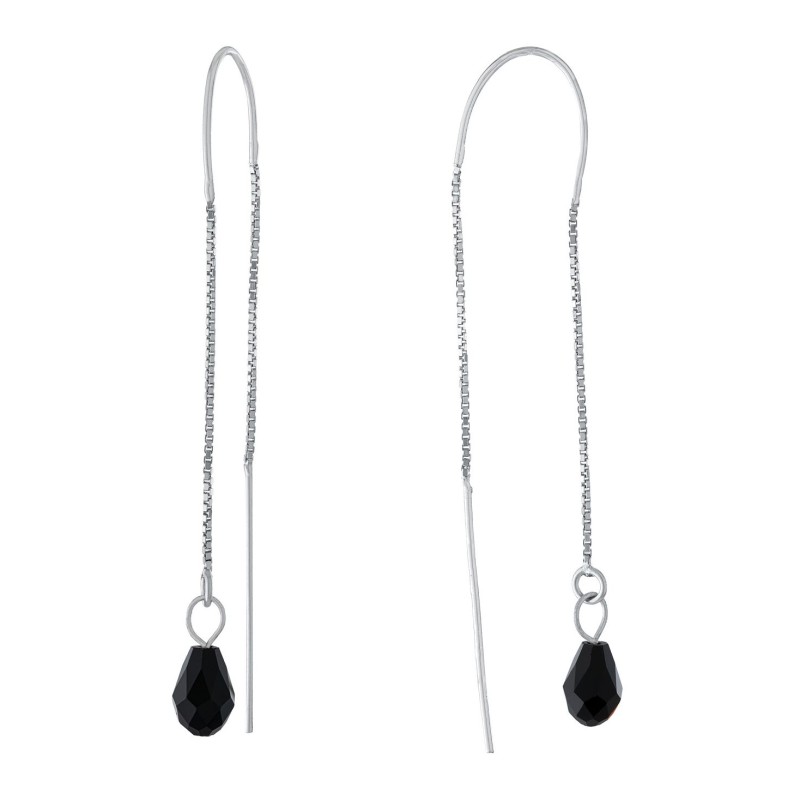 Clear Crystal Pull Through Chain Earrings in Sterling Silver