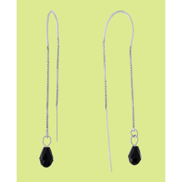 Clear Crystal Pull Through Chain Earrings in Sterling Silver