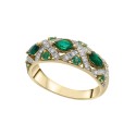 Emerald and White Sapphire Band Ring in 14K Gold Over Sterling Silver