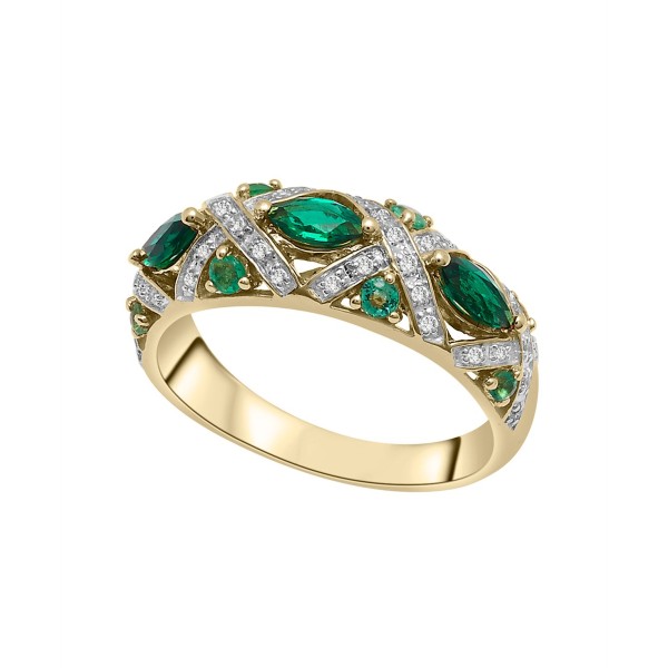 Emerald and White Sapphire Band Ring in 14K Gold Over Sterling Silver