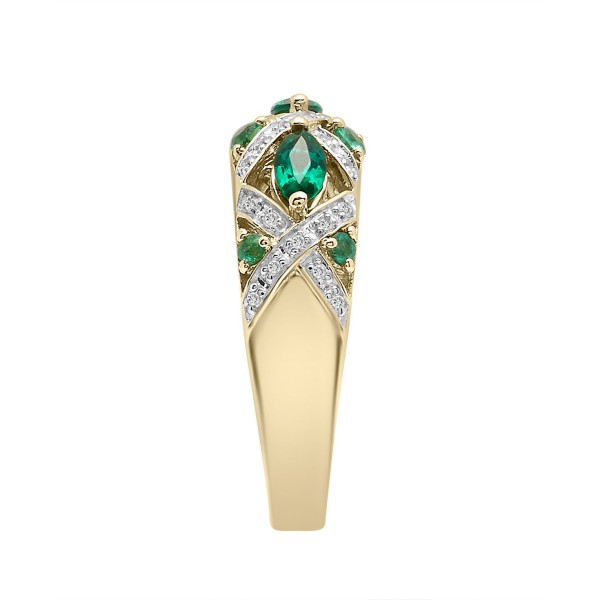 Emerald and White Sapphire Band Ring in 14K Gold Over Sterling Silver