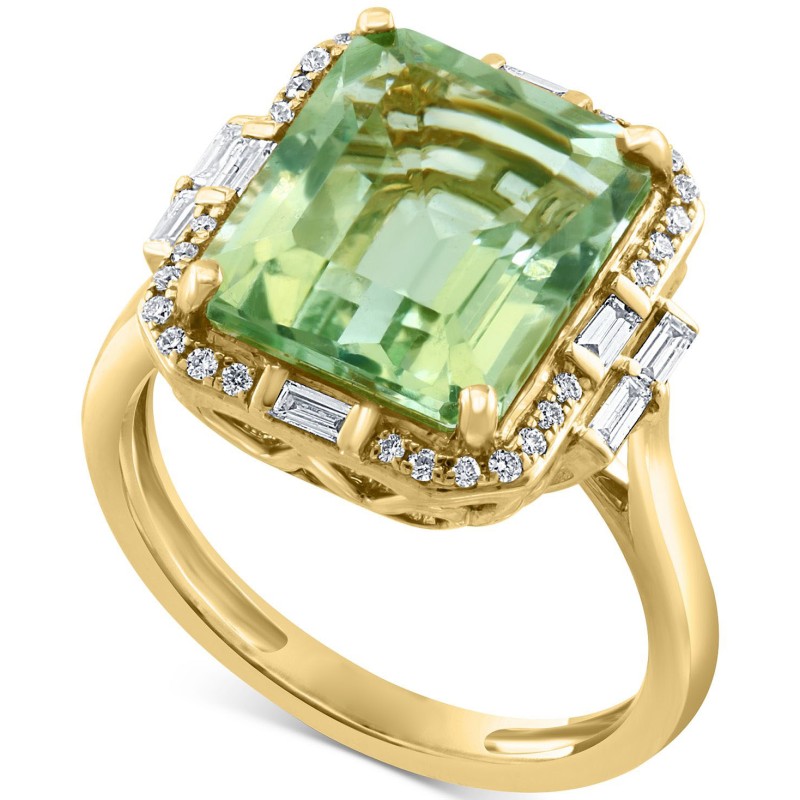 Green Quartz (5-1/3 ct) & Diamond (1/3 ct) Halo Ring in 14k Gold
