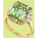 Green Quartz (5-1/3 ct) & Diamond (1/3 ct) Halo Ring in 14k Gold