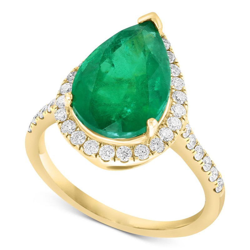 Emerald (2-7/8 ct) & Diamond (1/2 ct) Pear Halo Ring in 14k Gold
