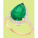 Emerald (2-7/8 ct) & Diamond (1/2 ct) Pear Halo Ring in 14k Gold