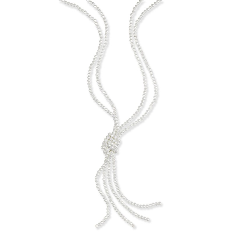 Imitation Pearl Knotted Lariat Necklace, 28