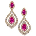 Ruby (1-1/2 ct) & Diamond (3/4 ct) Drop Earrings in 14k Gold
