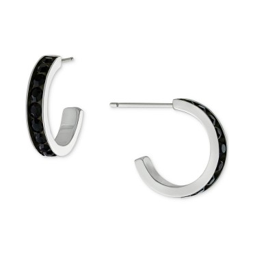 Black Crystal Small Hoop Earrings in Sterling Silver, 0.59 Black Crystal Small Hoop Earrings in Sterling Silver, 0.59
