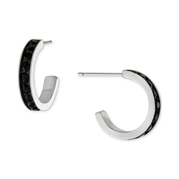 Black Crystal Small Hoop Earrings in Sterling Silver, 0.59