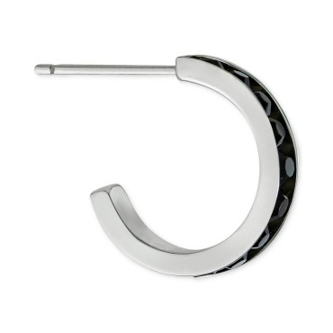 Black Crystal Small Hoop Earrings in Sterling Silver, 0.59 Black Crystal Small Hoop Earrings in Sterling Silver, 0.59