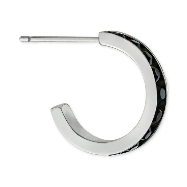 Black Crystal Small Hoop Earrings in Sterling Silver, 0.59