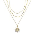 Cubic Zirconia Sun Pendant Layered Necklace Set, 3 Pieces