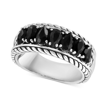 Black Spinel Rope-Framed Ring (2 ct) in Sterling Silver Black Spinel Rope-Framed Ring (2 ct) in Sterling Silver