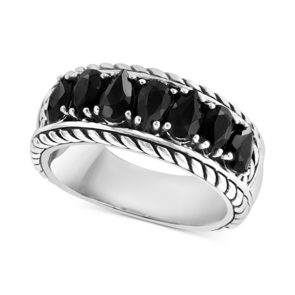 Black Spinel Rope-Framed Ring (2 ct) in Sterling Silver
