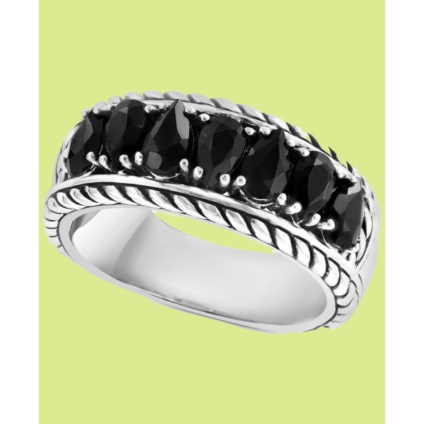 Black Spinel Rope-Framed Ring (2 ct) in Sterling Silver
