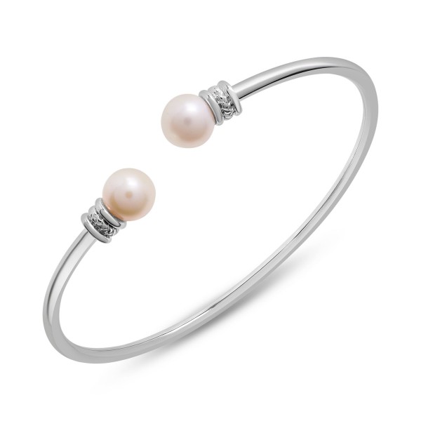Cultured Freshwater Pearl (7mm) Flex Bangle Bracelet in Sterling Silver