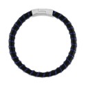 Woven Black & Blue Leather Bracelet in Sterling Silver