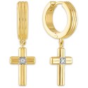 Accent Cross Drop Hoop Earrings in 14k Gold-Plated Sterling Silver