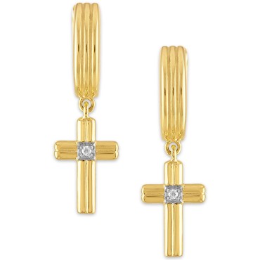 Accent Cross Drop Hoop Earrings in 14k Gold-Plated Sterling Silver Accent Cross Drop Hoop Earrings in 14k Gold-Plated Sterling Silver
