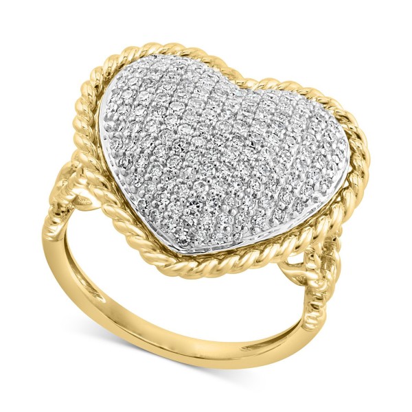Diamond Pavé Heart Ring (3/4 ct) in 14k Two-Tone Gold