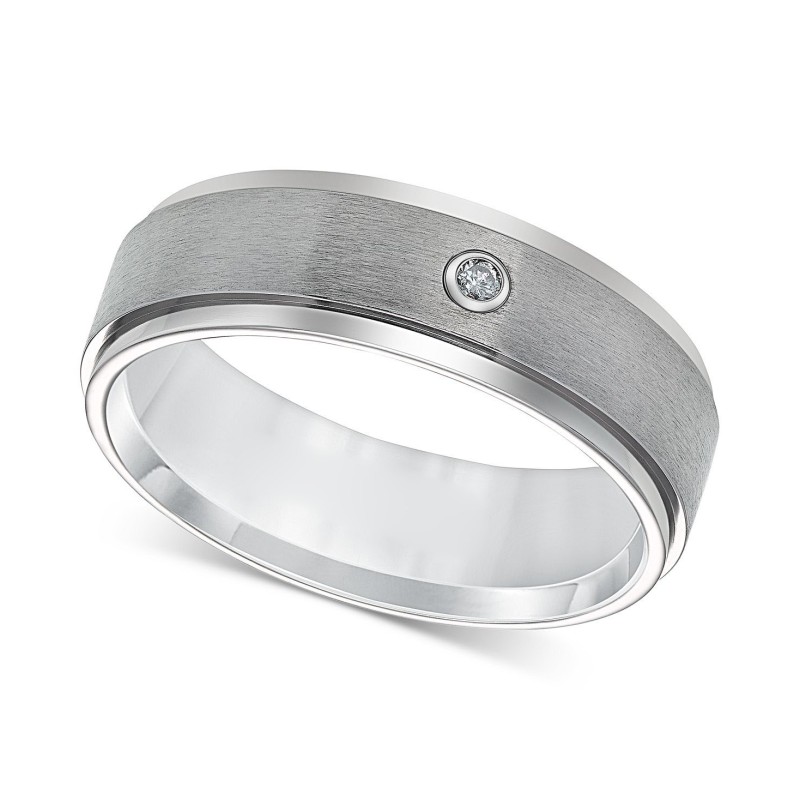 Men's Titanium Ring, 7mm Diamond Accent Wedding Band