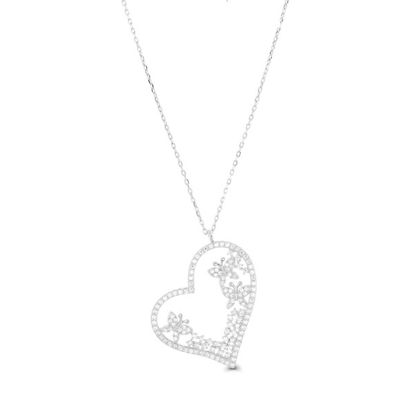 Cubic Zirconia Heart Necklace (1 3/8 ct) in Sterling Silver