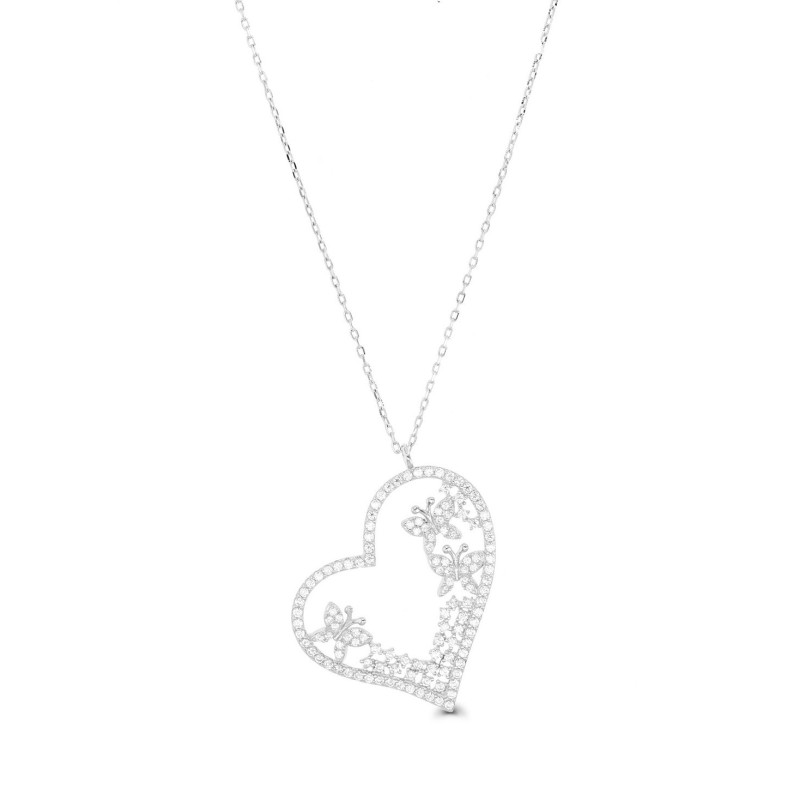 Cubic Zirconia Heart Necklace (1 3/8 ct) in Sterling Silver