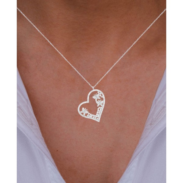 Cubic Zirconia Heart Necklace (1 3/8 ct) in Sterling Silver