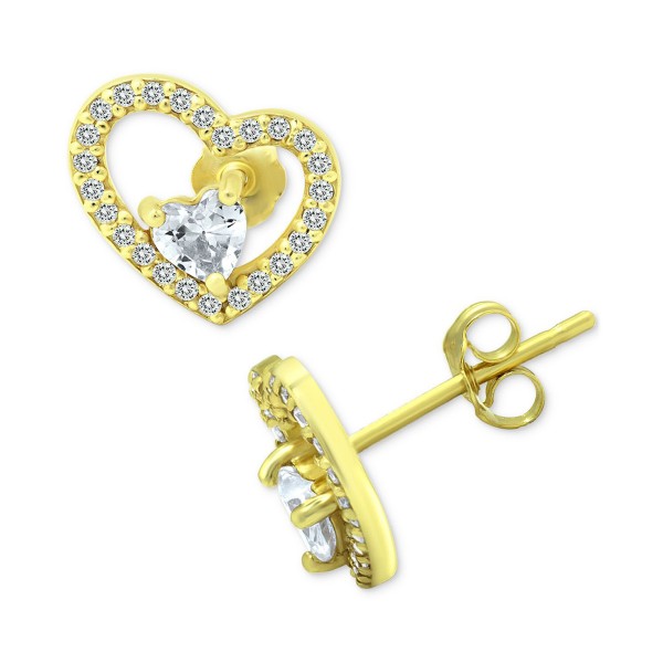 Cubic Zirconia Heart Stud Earrings
