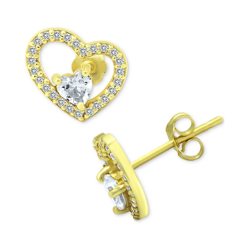 Cubic Zirconia Heart Stud Earrings
