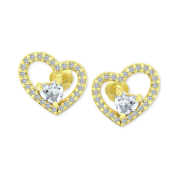 Cubic Zirconia Heart Stud Earrings
