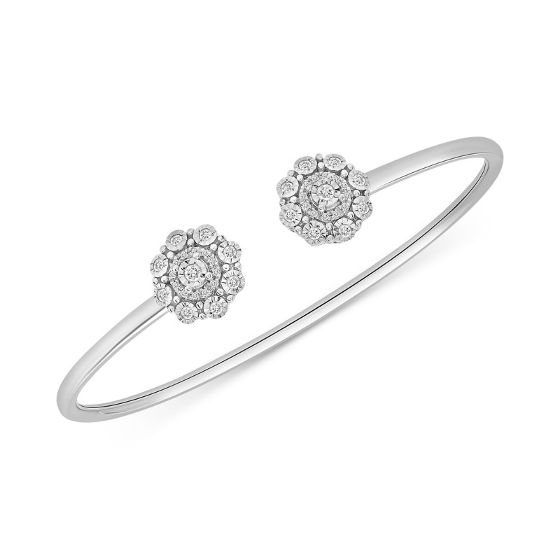 Diamond Cluster Cuff Bangle Bracelet (1/4 ct) in Sterling Silver