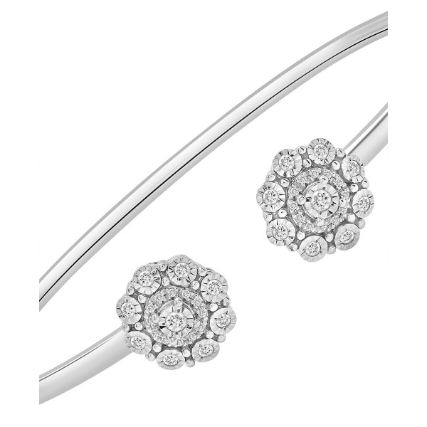 Diamond Cluster Cuff Bangle Bracelet (1/4 ct) in Sterling Silver