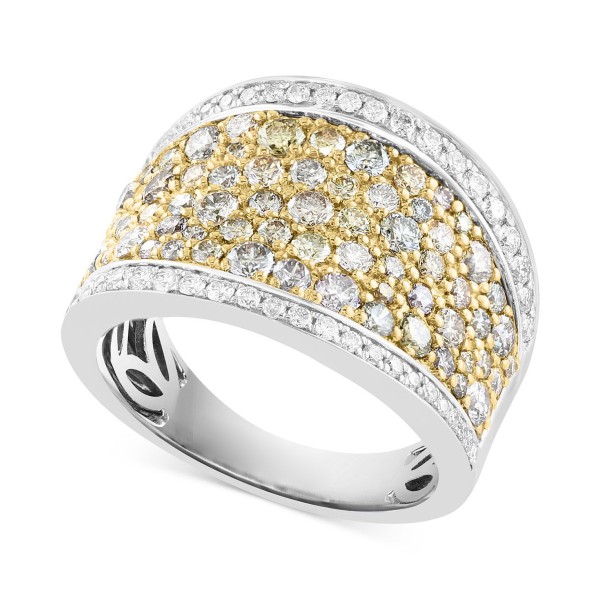Multicolor Diamond (1-1/2 ct) Statement Ring in 14k Two-Tone Gold