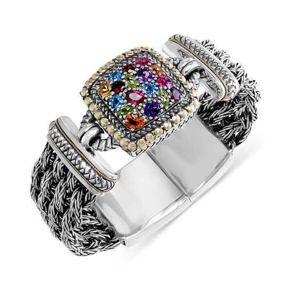 Multistone Woven Bracelet in Sterling Silver and 18k Gold (4-7/8 ct)